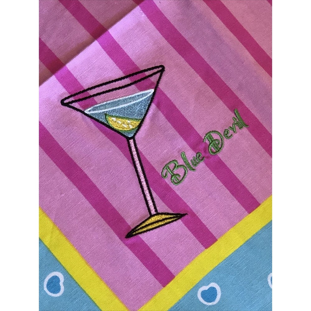 Outta Hand Fallani Cohn Martini Shaken 4 Napkins 4 Placemats Embroiled - Picture 8 of 12
